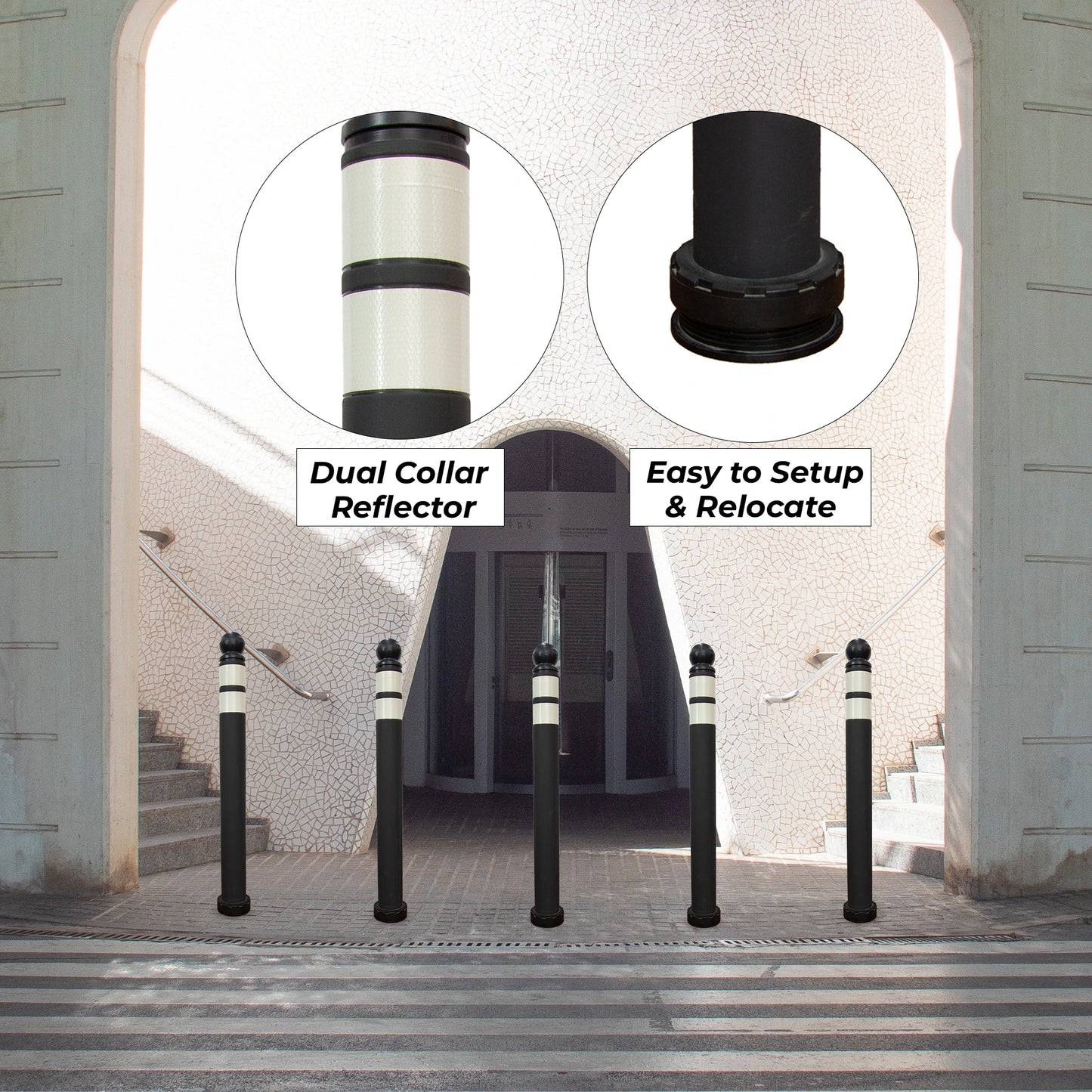 Anti-Parking Bollard | 27 inches Lightweight Reflective Black Guide Post