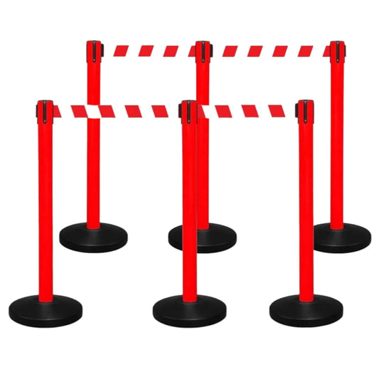 Set of red stanchions with retractable belts