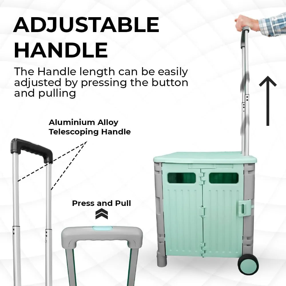 50L Foldable Utility Cart - Mint Green and Grey│40KG Large Capacity and Easy Maneuvering