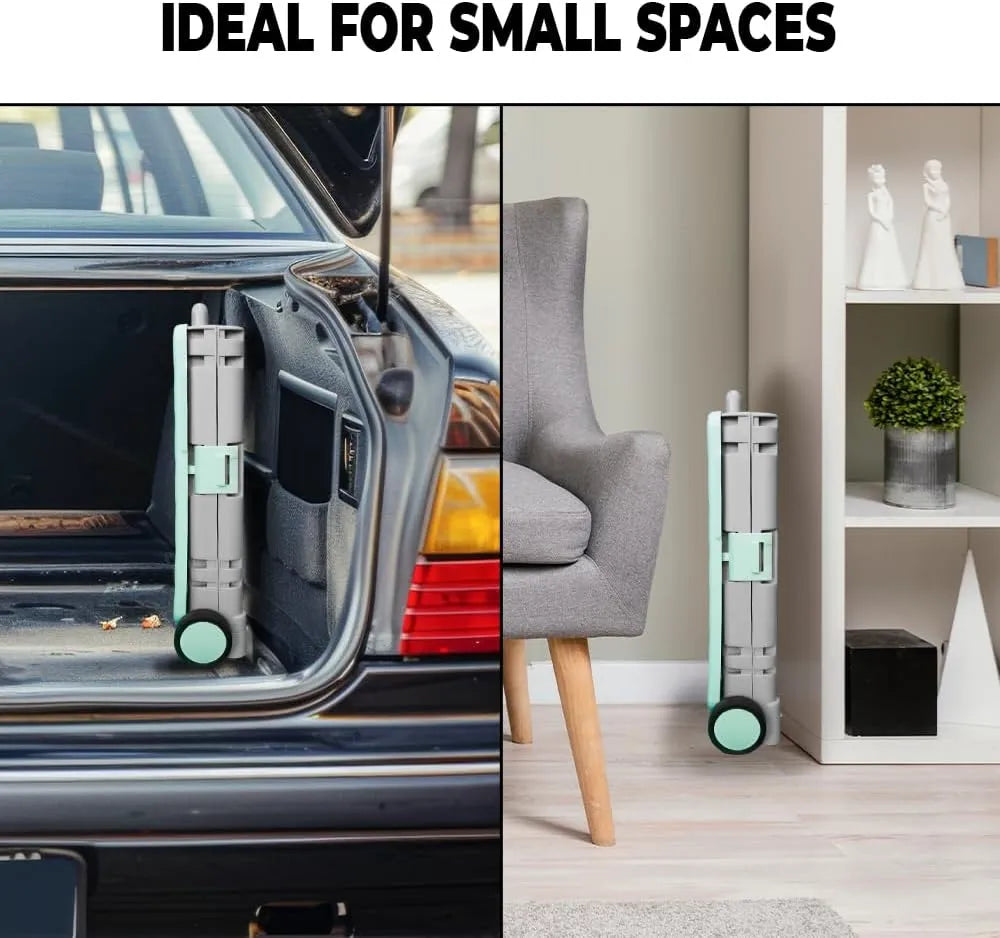 50L Foldable Utility Cart - Mint Green and Grey│40KG Large Capacity and Easy Maneuvering