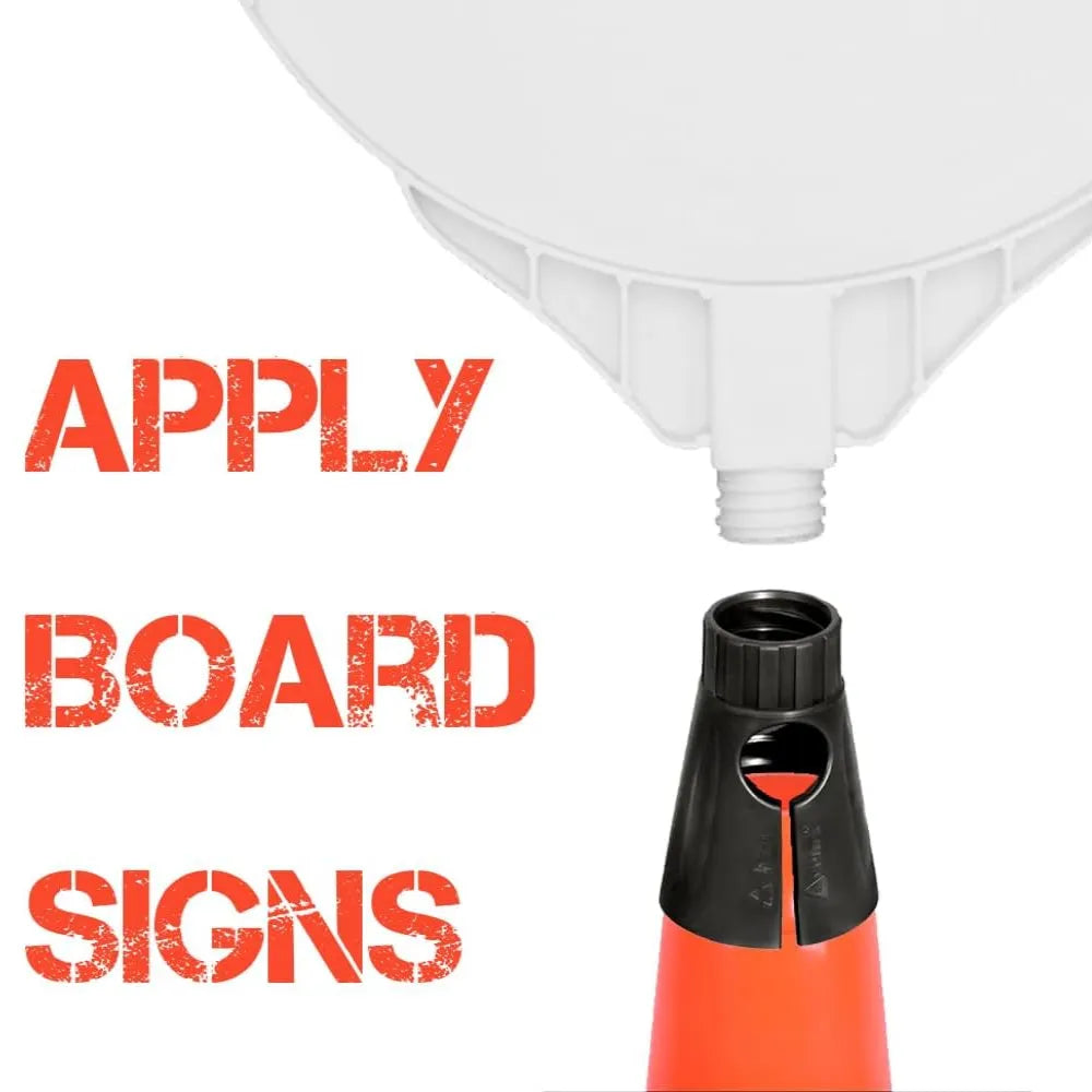 Orange cone with board signs