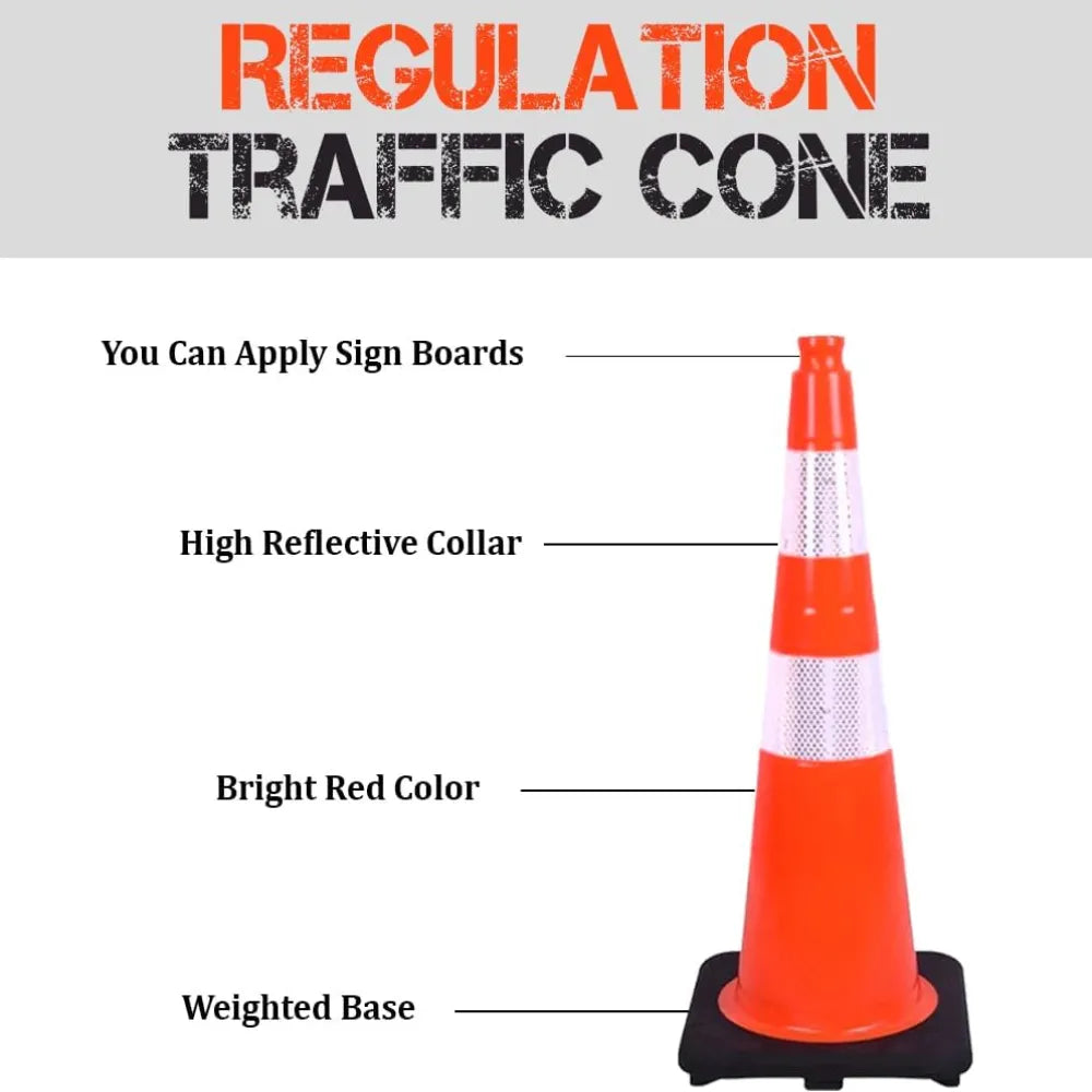 Orange traffic cone with features labeled