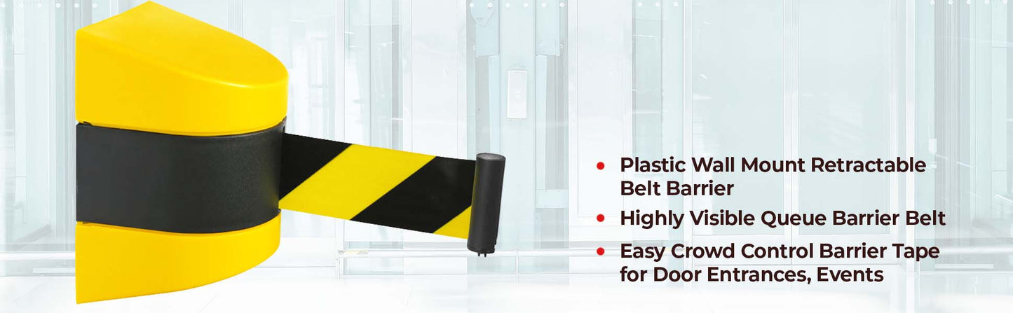 Plastic wall mount retractable belt barrier