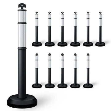 Ensemble de 12 poteaux délinéateurs de 110 cm avec base à remplir — noirs