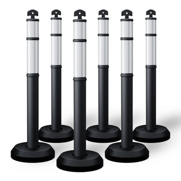 Ensemble de 6 poteaux délinéateurs de 110 cm avec base à remplir — noirs
