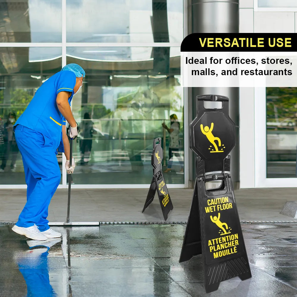 Double Side Caution Wet Floor Sign Black