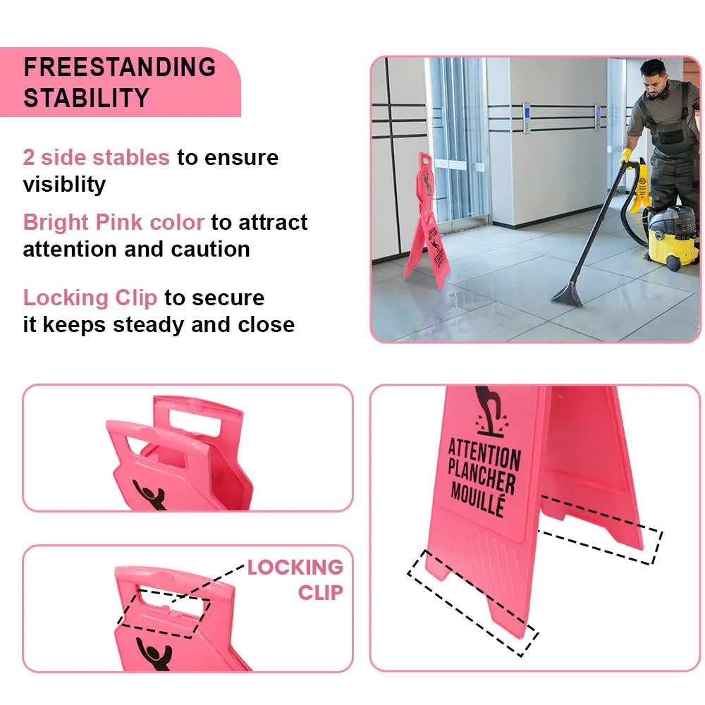 Freestanding Caution When Wet Sign Pink