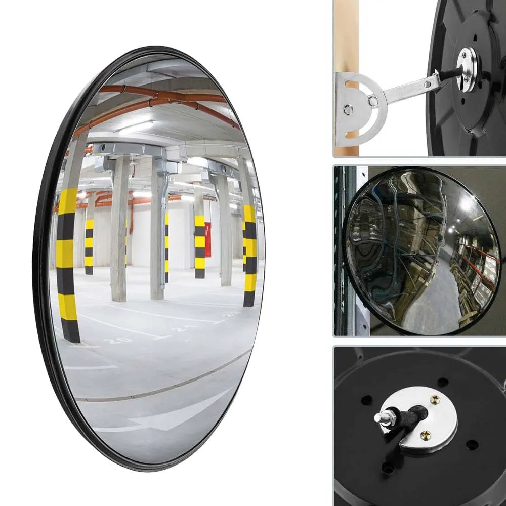 Black convex safety mirror for enhanced road visibility