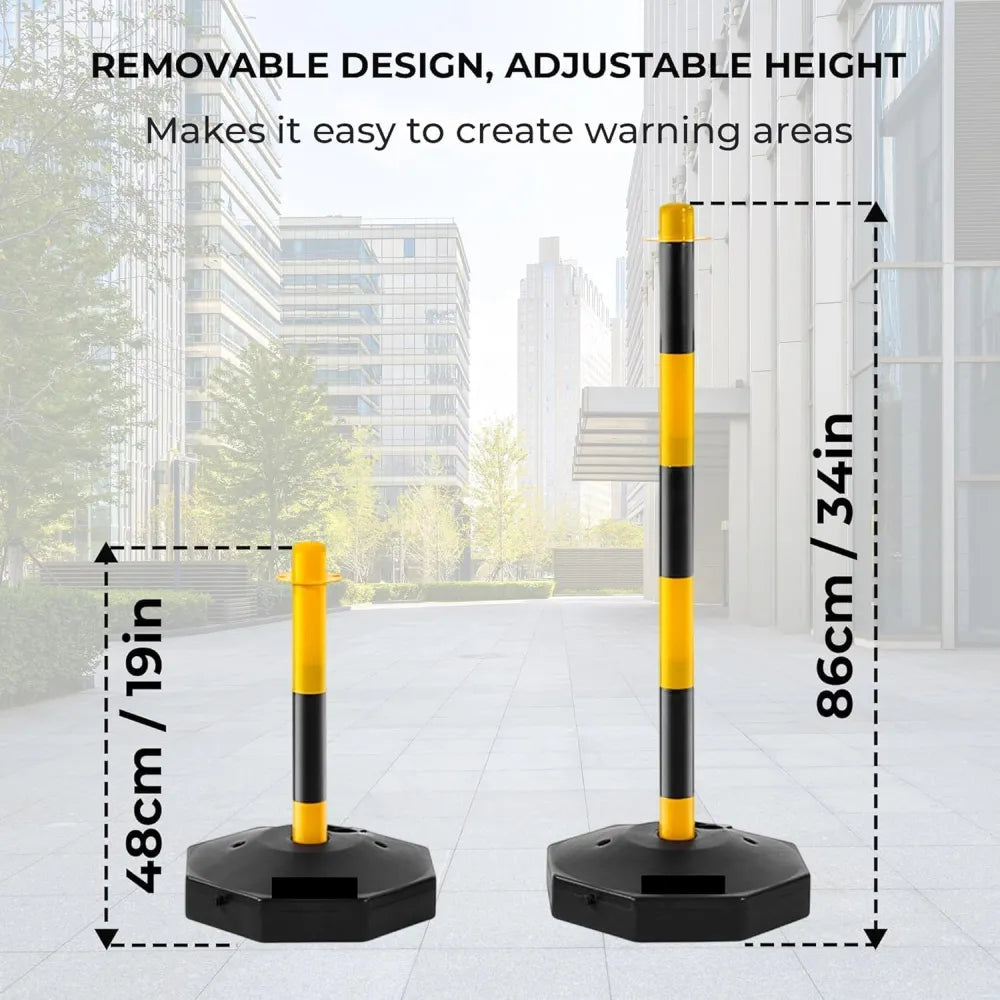 Two Black and Yellow Safety Posts with Measurements