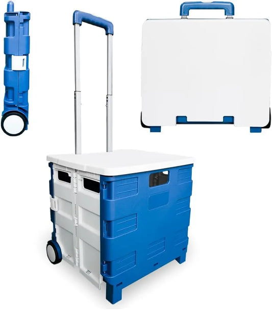 Berry 40 KG Foldable Shopping Trolley - Blue and White, Plastic Trolley Cart