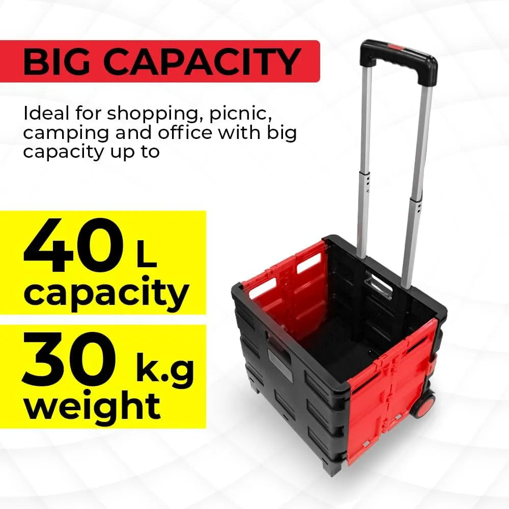 Foldable Plastic Trolley - Red and Black