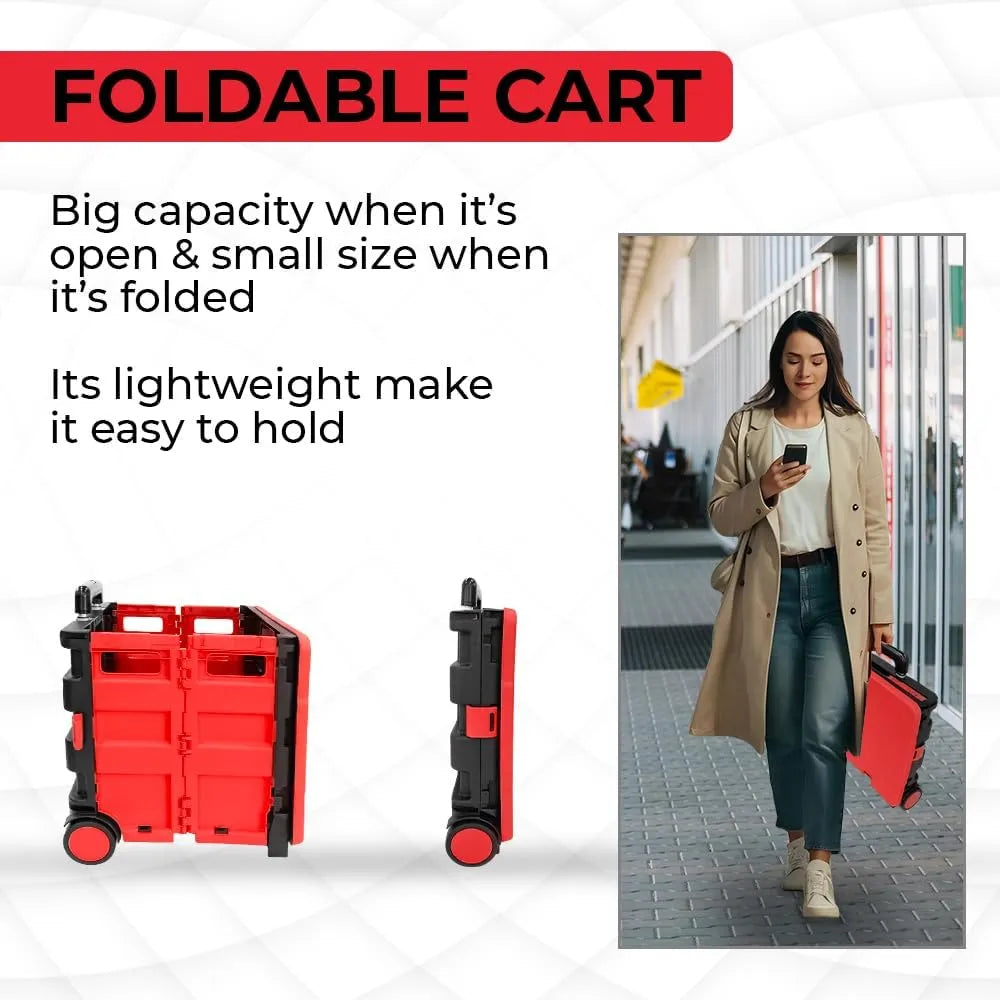Foldable Plastic Trolley - Red and Black