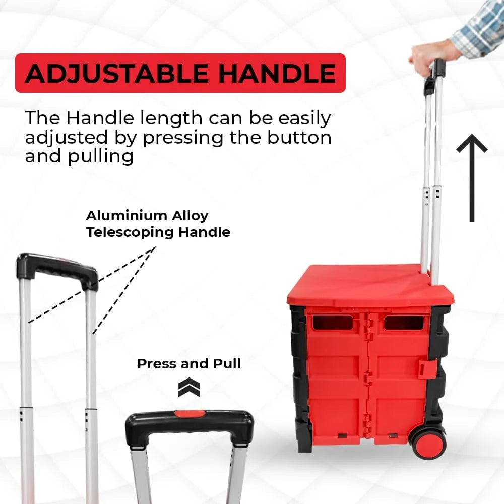 Foldable Plastic Trolley - Red and Black