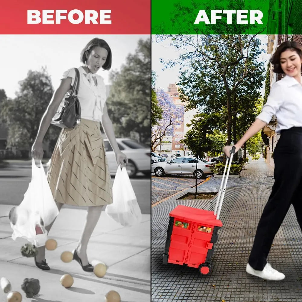 Foldable Plastic Trolley - Red and Black
