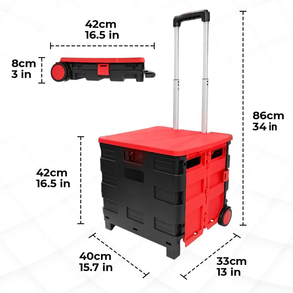 Foldable Plastic Trolley - Red and Black