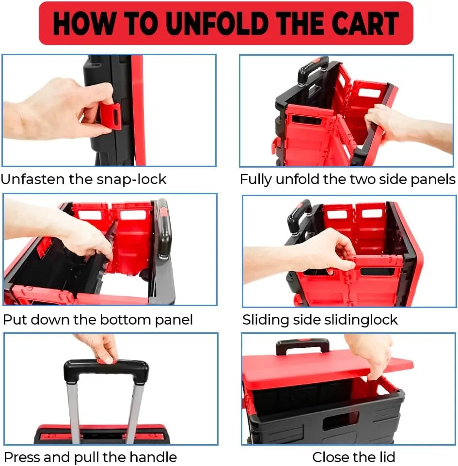 Foldable Plastic Trolley - Red and Black