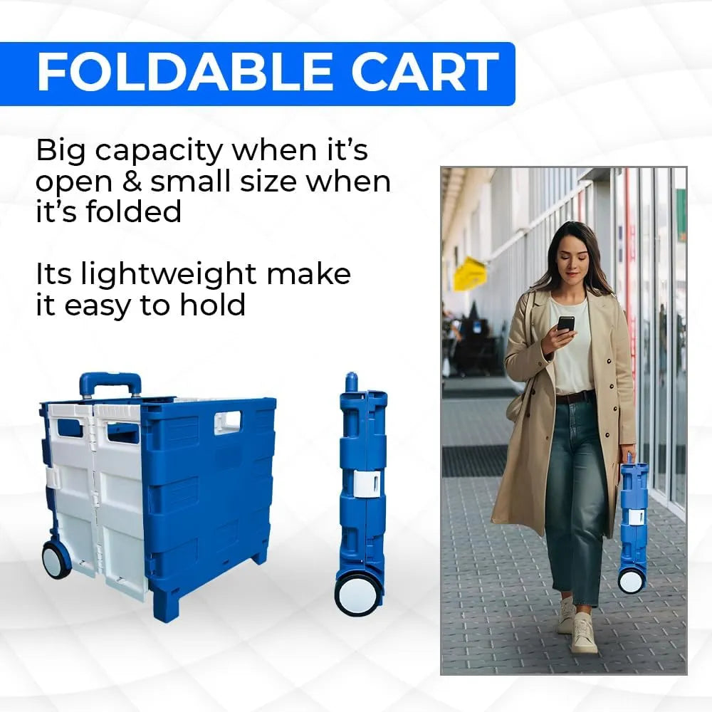 Berry 40 KG Foldable Shopping Trolley - Blue and White, Plastic Trolley Cart