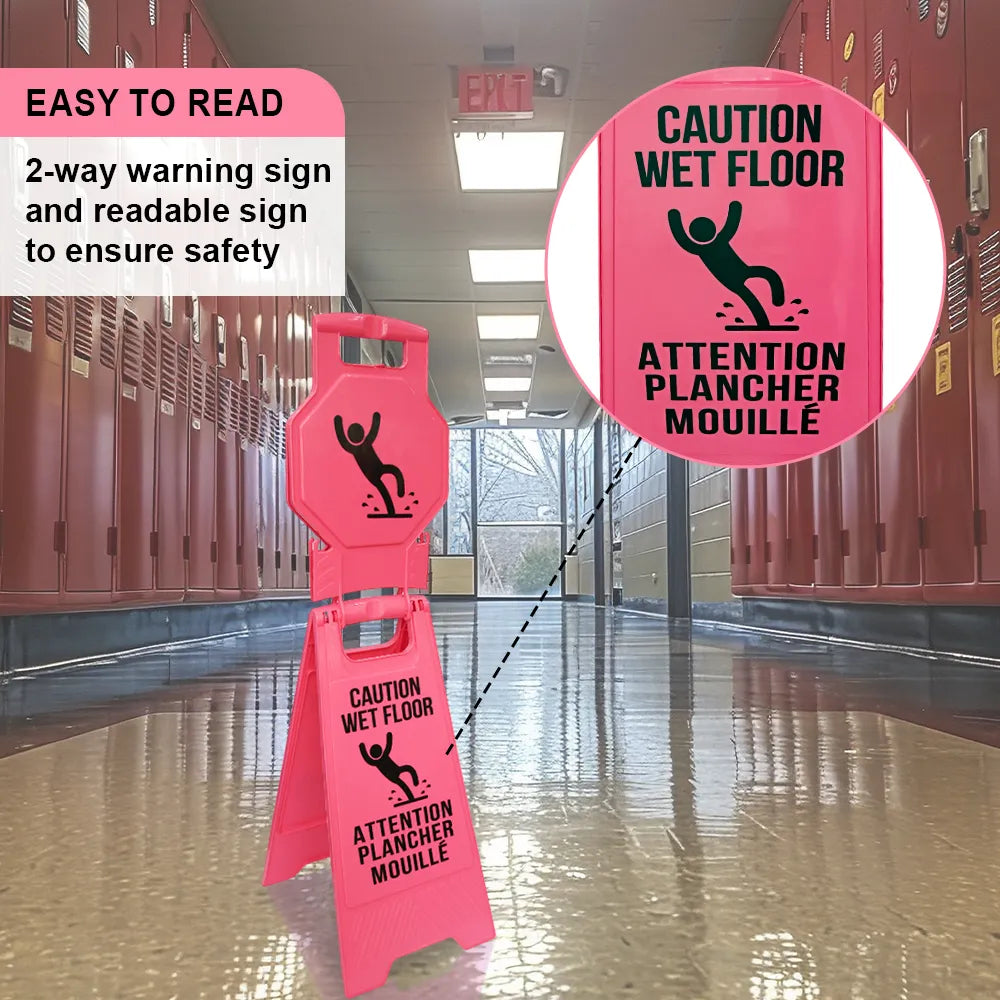 High Visibility Folding Caution Signs Pink