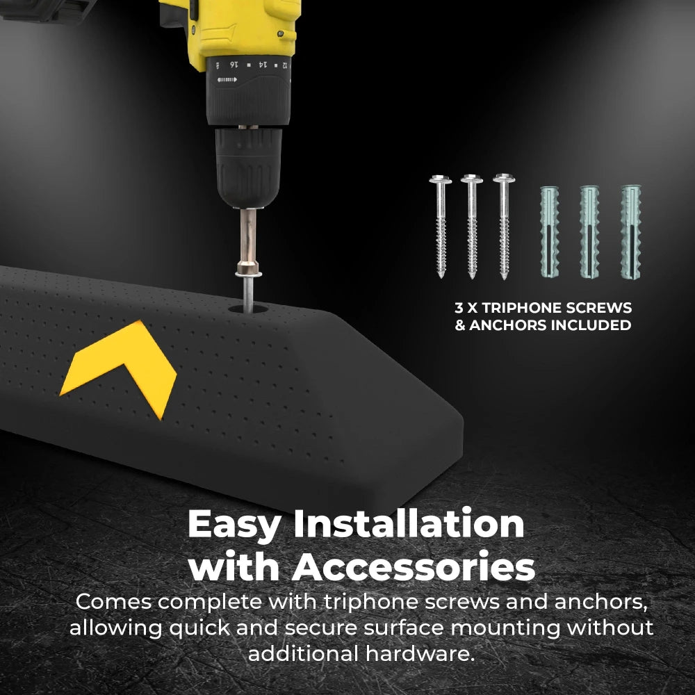 Drill with screws and anchors on a black background