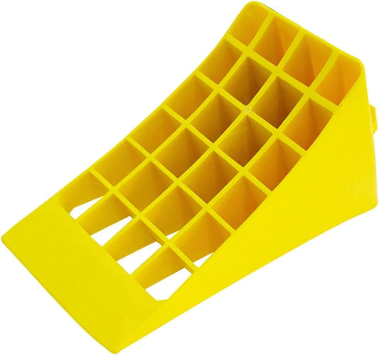 Plastic tire chock with yellow handle