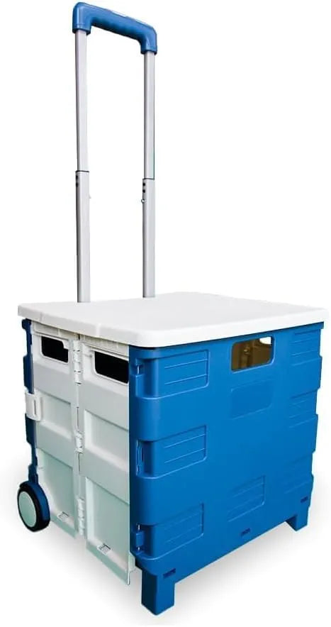 Berry 40 KG Foldable Shopping Trolley - Blue and White, Plastic Trolley Cart
