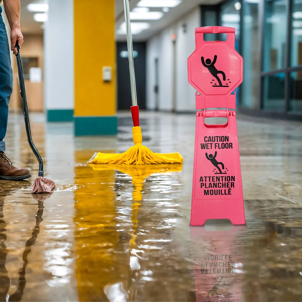 Pink Caution Wet Floor Sign
