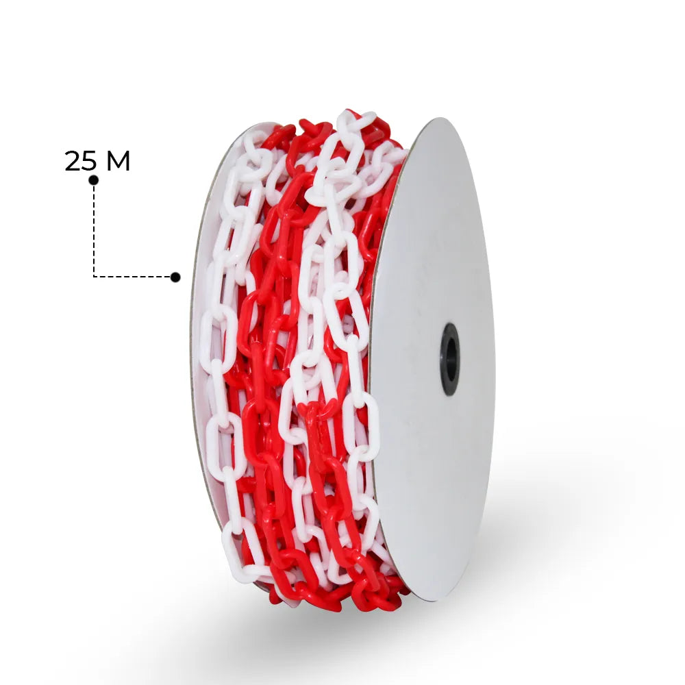 red and white plastic road safety chain
