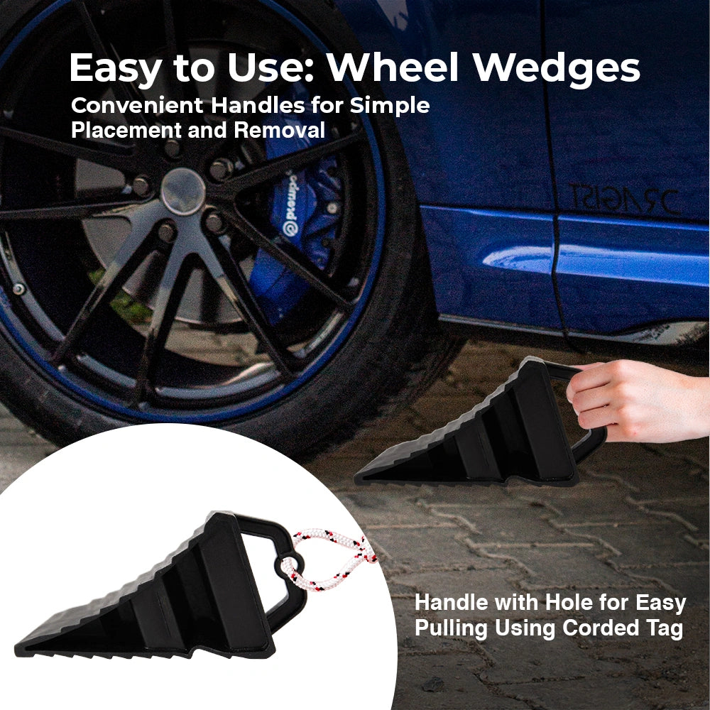 Wheel wedge used to prevent a car from rolling,