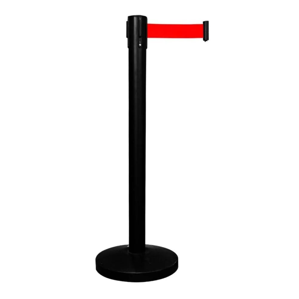 Crowd Control Barrier Stanchion Post Black - 2M Retractable Belt Red