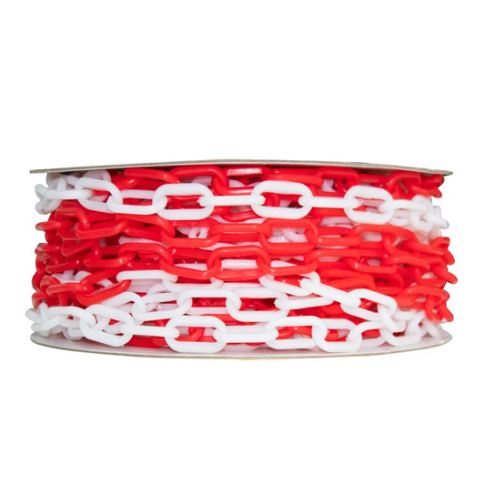 red and white plastic road safety chain