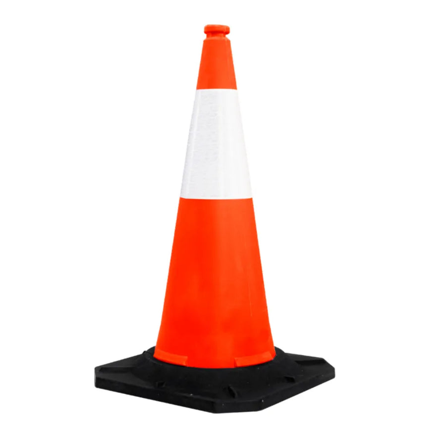 Cône de sécurité de 39 po avec base lestée en PE | Cône de signalisation réfléchissant polyvalent — Rouge