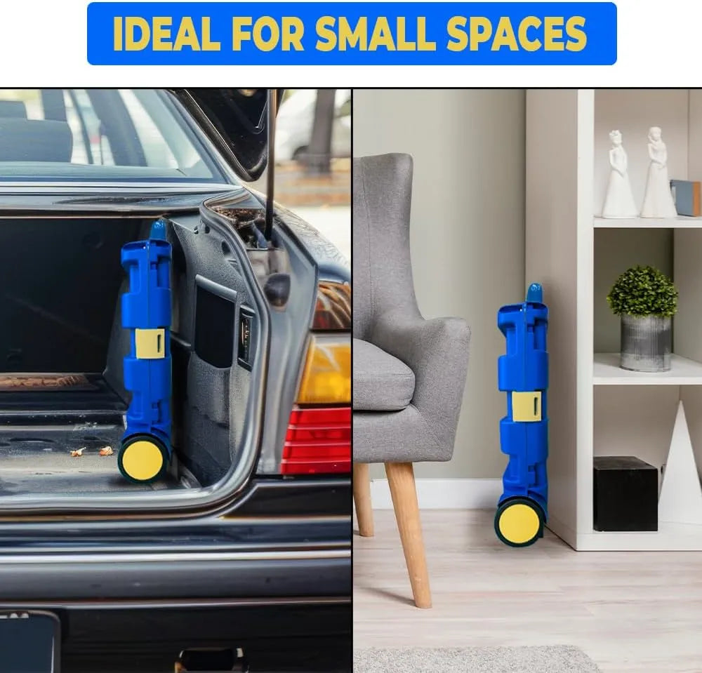 Berry 40KG Foldable Shopping Trolley, Plastic Trolley Cart with 2 Wheels and Lid, Portable Cart, Blue and Yellow