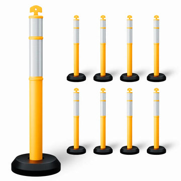 Ensemble de 9 poteaux délinéateurs de 110 cm avec base à remplir — jaunes