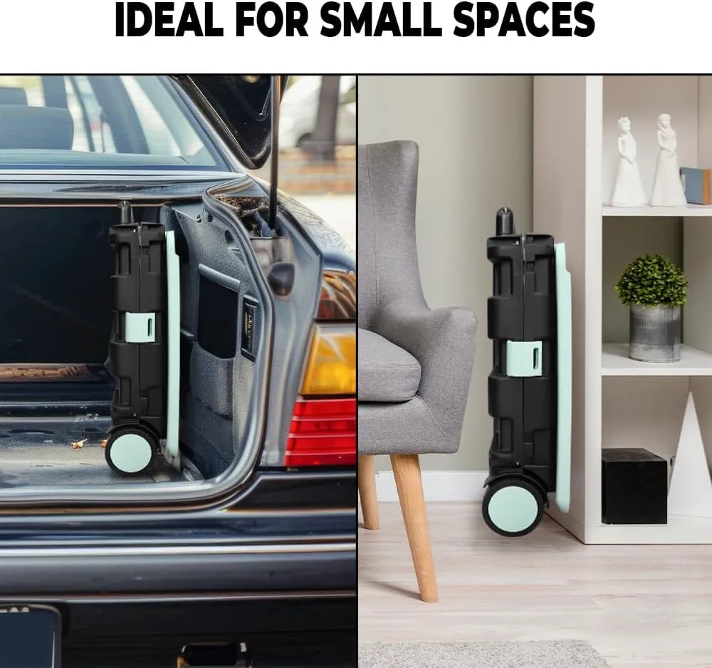 88lbs Fold-Up Utility Cart - Mint Green and Black│40KG Sturdy Trolley with 4 Wheels