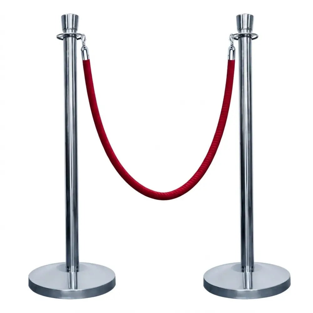 2 Silver Stanchions with 1.5m Velvet Red Rope – Crowd Control Barrier