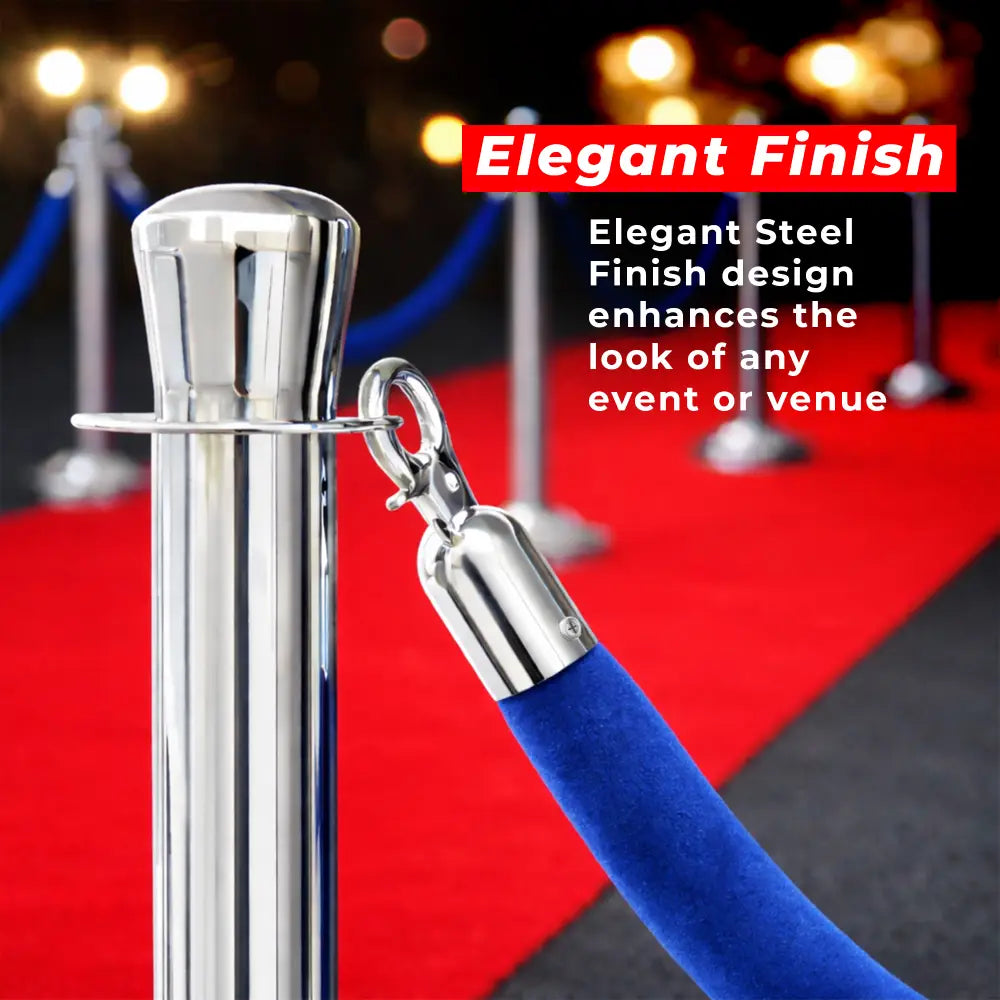 Silver stanchion with blue rope