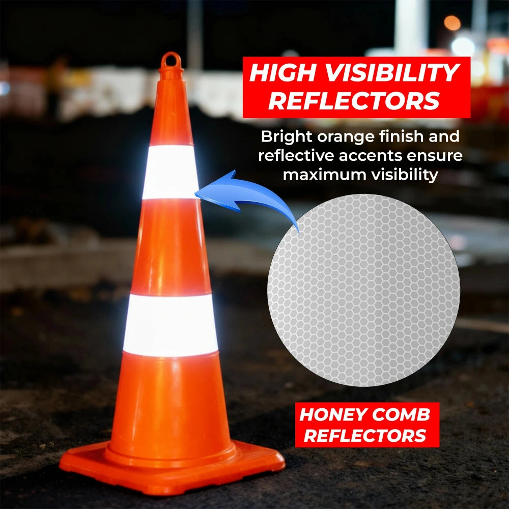 Orange traffic cone with high visibility reflectors