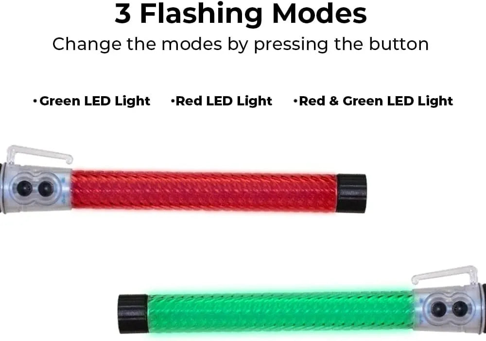 Compact Size Traffic Safety Wand Baton LED Light - Green and Red Color | Rechargeable Battery Safety Baton