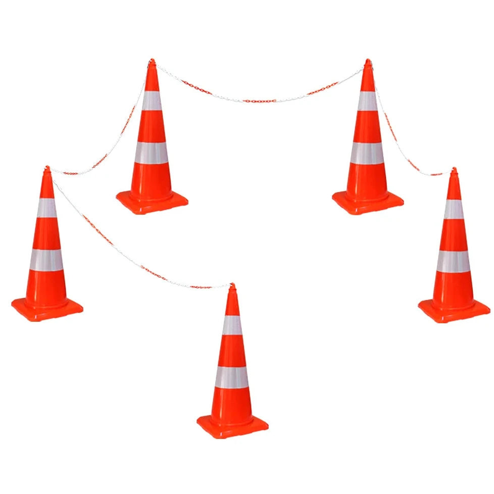 Road safety cone with chain