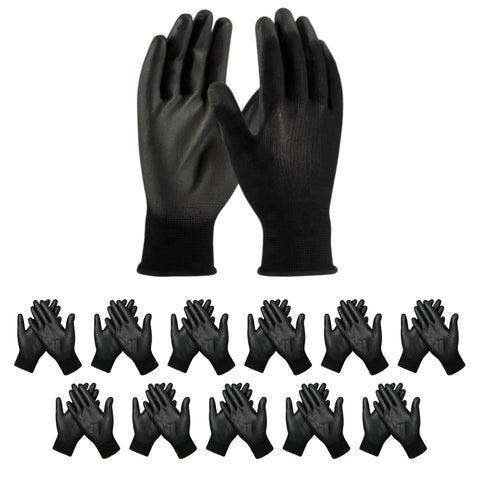 PU-Coated Work Gloves – 12 Pairs | XL Black Safety Hand Gloves