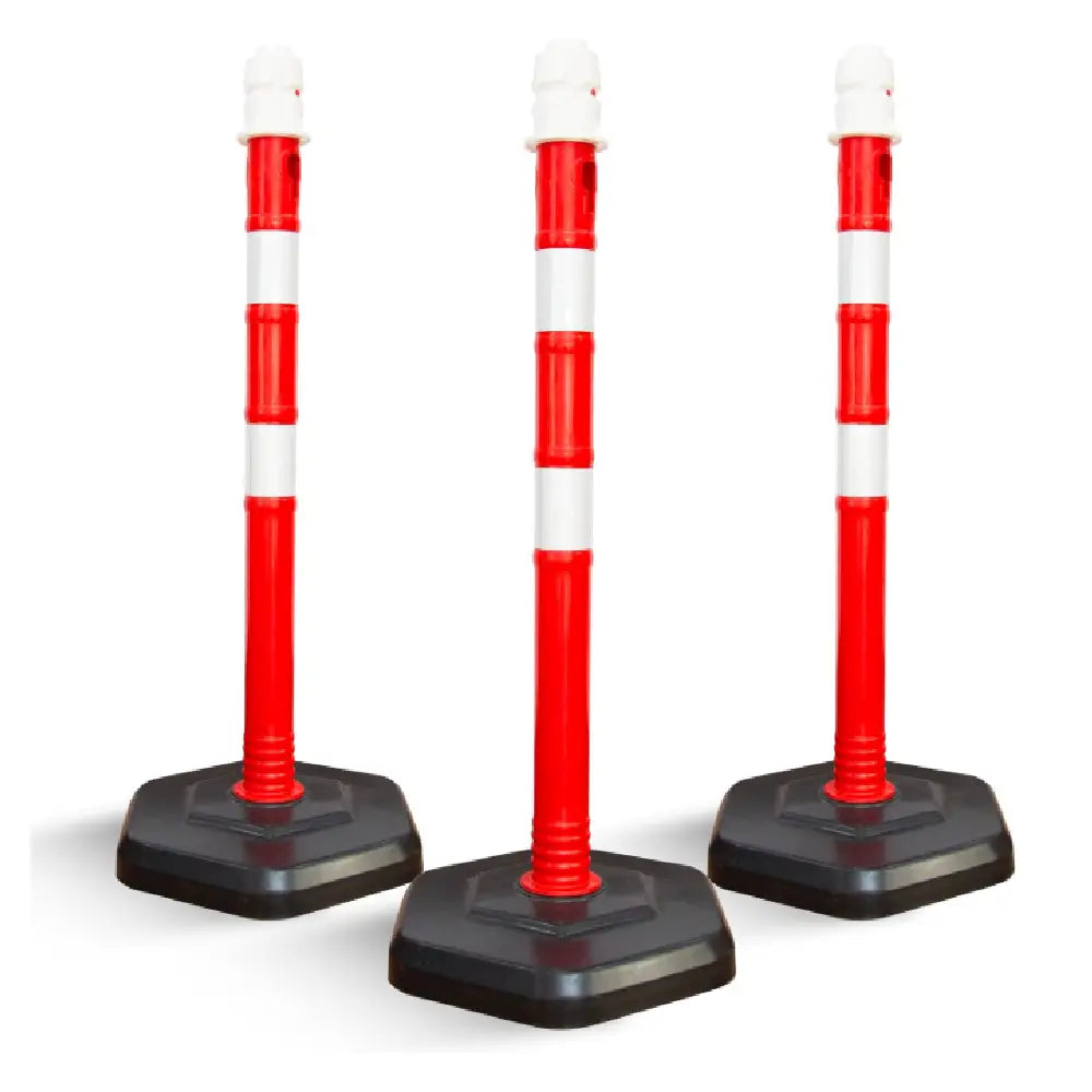 Reflective Channelizer Post - Red | PPC Delineator Post with PP Weighted Base | Flexible Demountable Handle