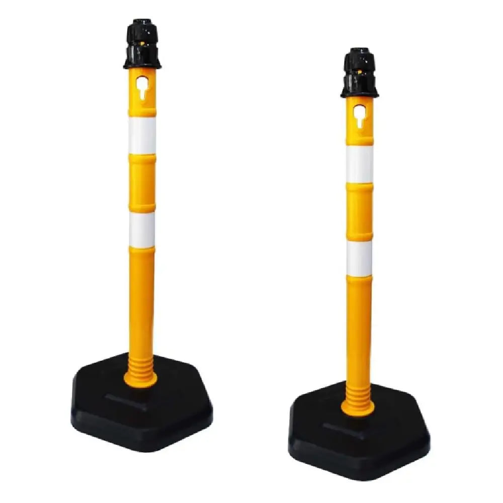 Reflective Channelizer Post - Yellow | PPC Delineator Post with PP Weighted Base | Flexible Demountable Handle
