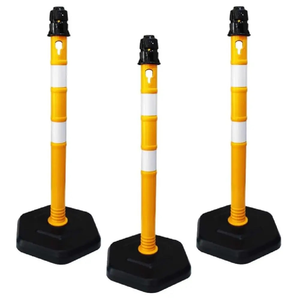 Reflective Channelizer Post - Yellow | PPC Delineator Post with PP Weighted Base | Flexible Demountable Handle