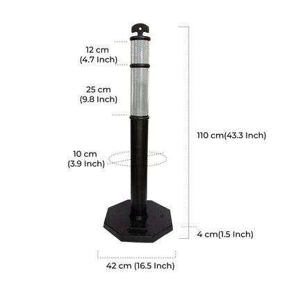 Black delineator post with measurements