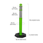 Green bollard with measurements