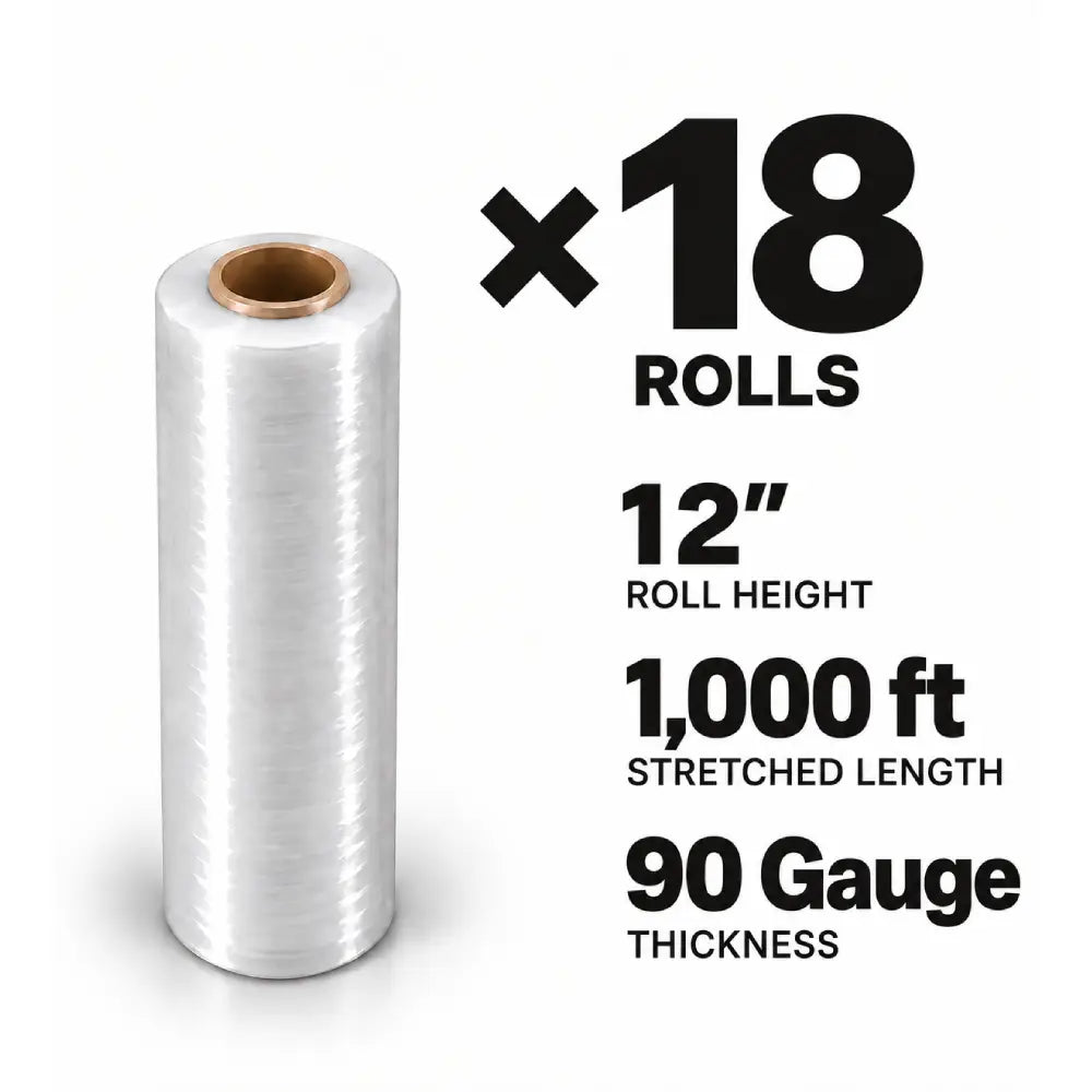 Pellicule étirable pour palettes 12 po x 1000 pi (calibre 90), fabriquée aux Émirats arabes unis