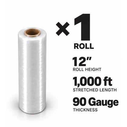 Pellicule étirable pour palettes 12 po x 1000 pi (calibre 90), fabriquée aux Émirats arabes unis