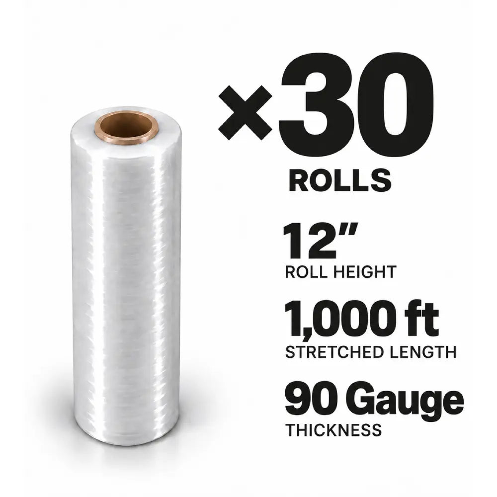 Pellicule étirable pour palettes 12 po x 1000 pi (calibre 90), fabriquée aux Émirats arabes unis