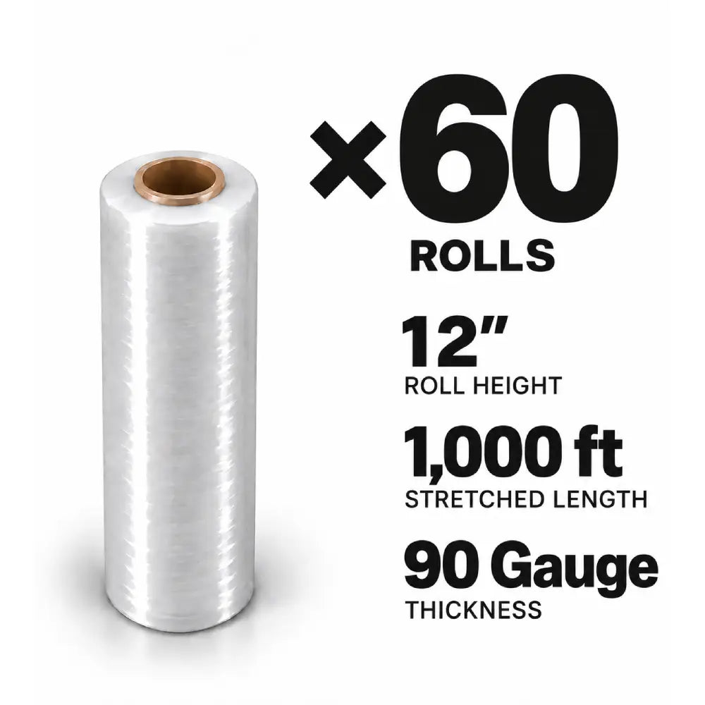 Pellicule étirable pour palettes 12 po x 1000 pi (calibre 90), fabriquée aux Émirats arabes unis