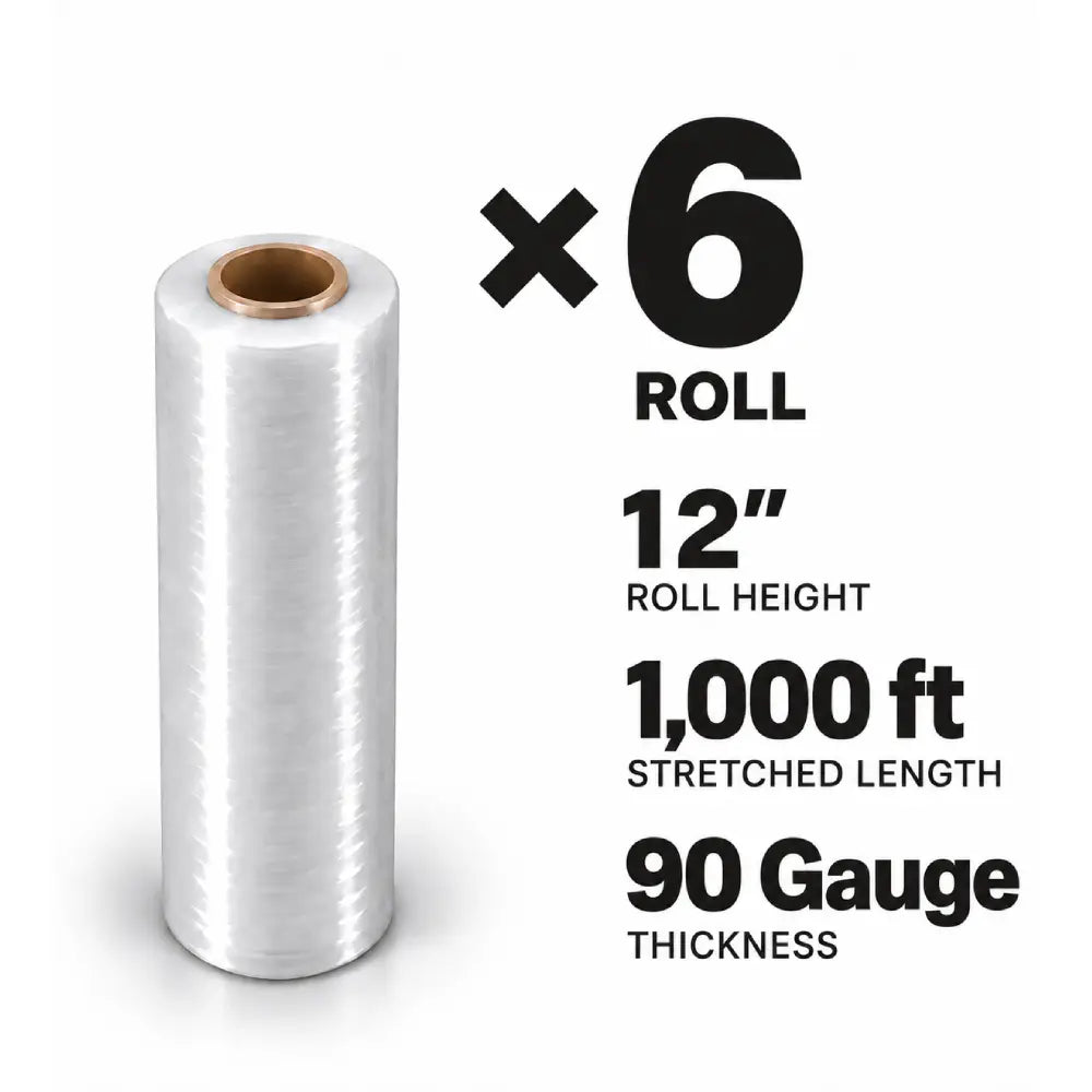Pellicule étirable pour palettes 12 po x 1000 pi (calibre 90), fabriquée aux Émirats arabes unis